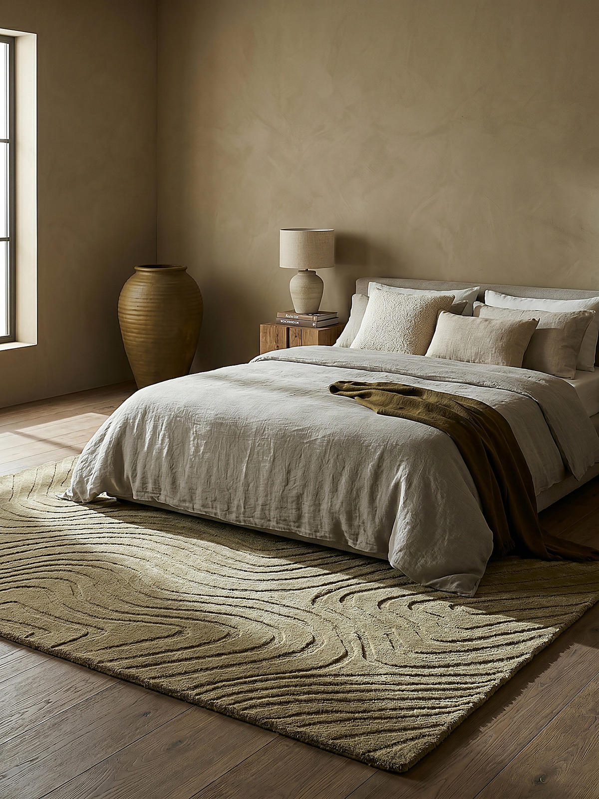 WOLLTEPPICH Wellen Abstrakt, Wohnzimmer Olivegrün Rechteckig 120x170 - Grün, Textil (170/120cm) - KADIMA DESIGN