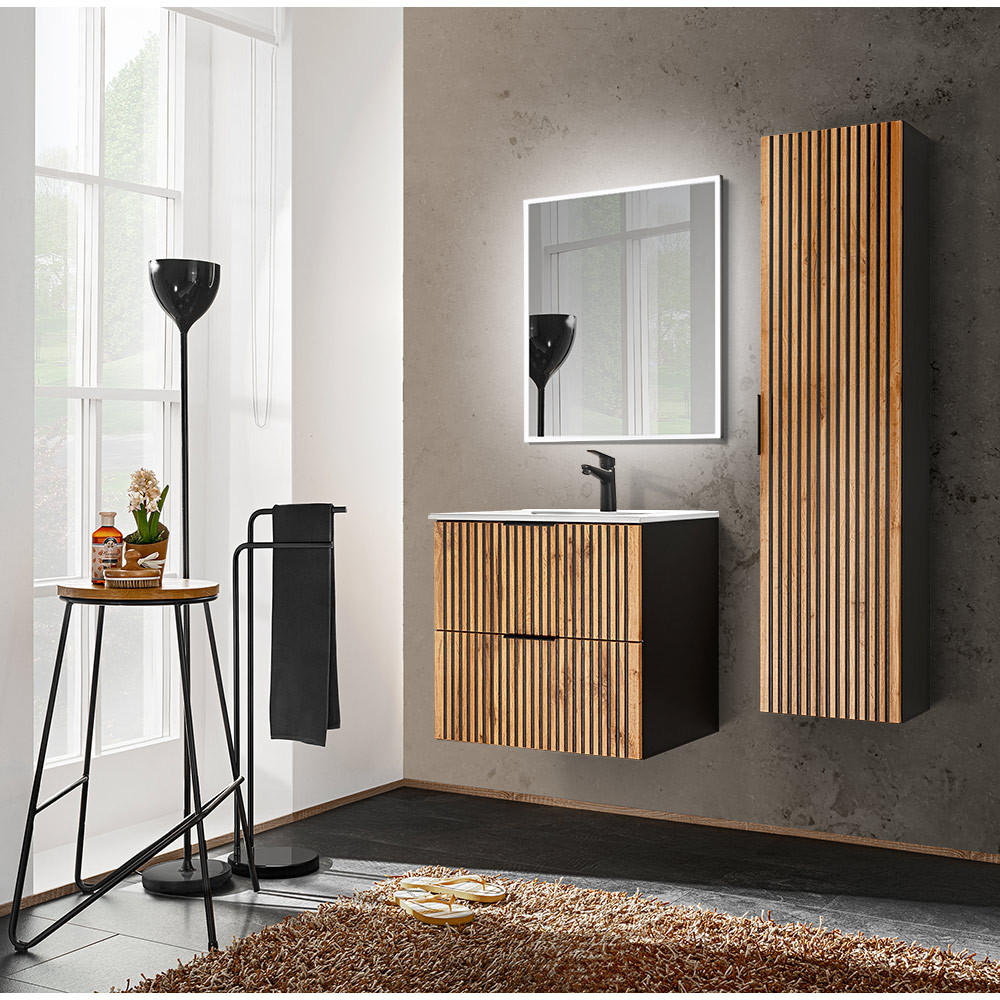 BADMÖBEL-SET 3-TLG. Xanten-56 - Braun, Holzwerkstoff (111/200/46cm) - Lomado