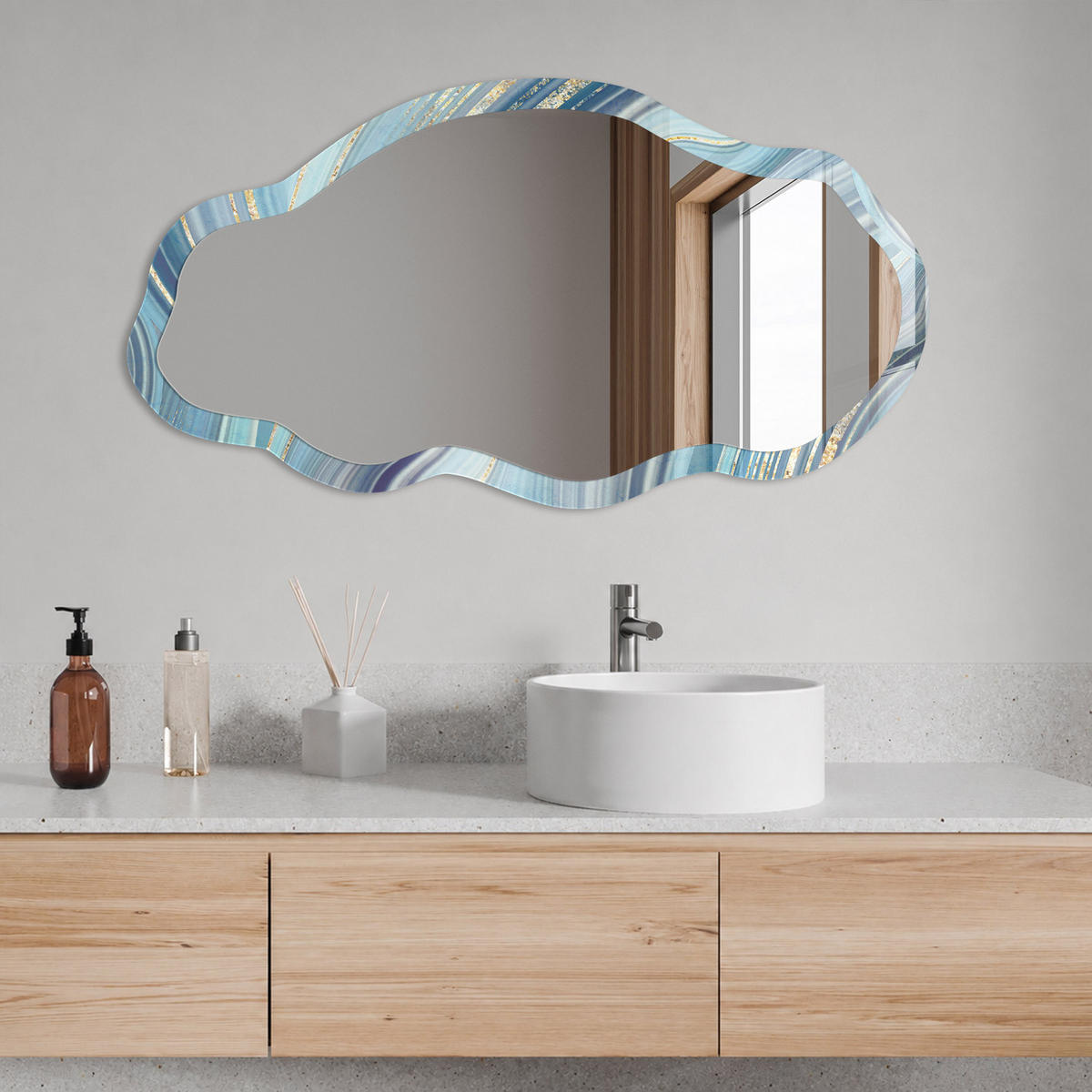 SPIEGEL 90x45 cm asymmetrisch mit Druck - Meereswellen - Transparent, Glas (45/90/0.4cm) - TULUP
