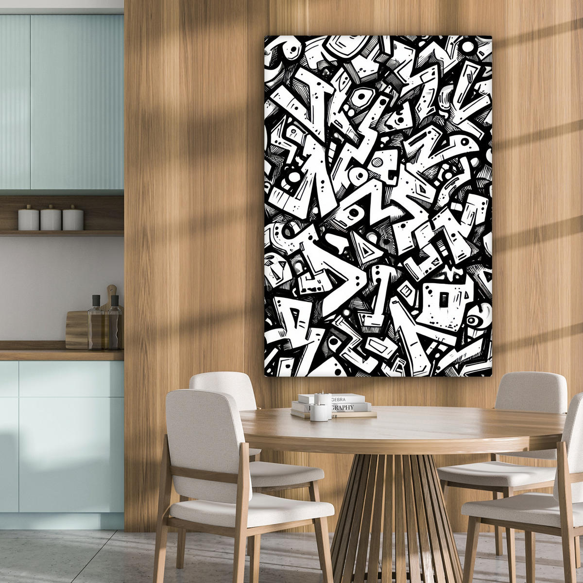 LEINWANDBILD Formen - Buchstaben - Graffiti - Schwarz Deko Groß 90x140 cm - Schwarz, Textil (90/140cm) - MuchoWow