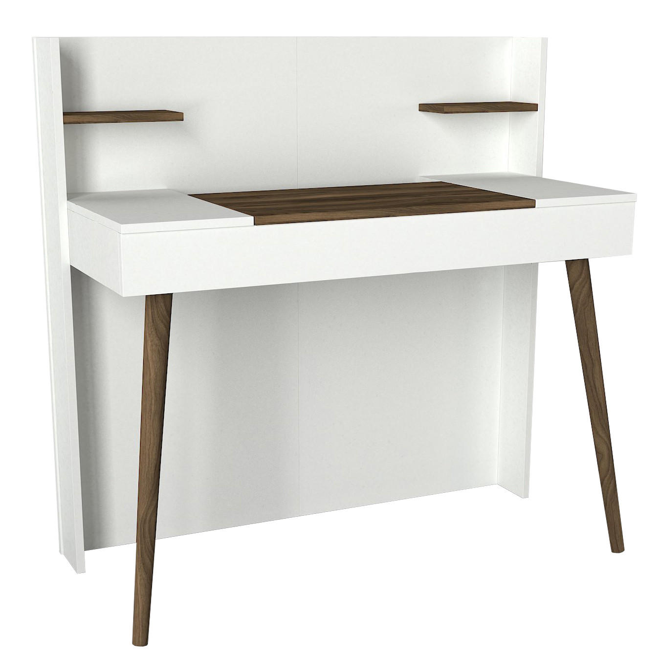 SCHMINKTISCH Retro mit Spiegel Weiß Walnuss - Walnussfarben/Weiß, Holzwerkstoff (116/120/52cm) - moebel17