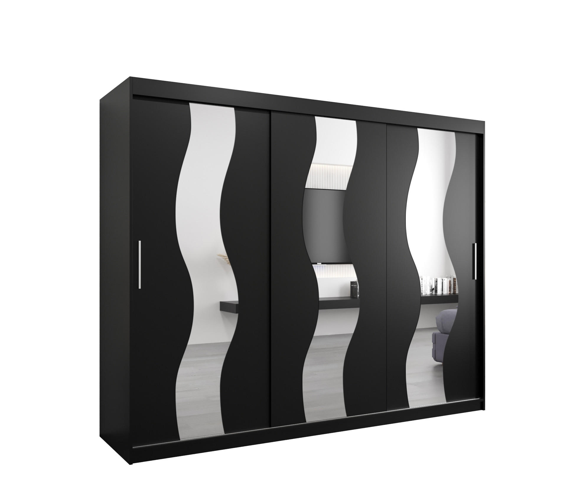 Abiks Möbel Schwebetürenschrank Schwarz, Schwarz 250x200x62 cm
