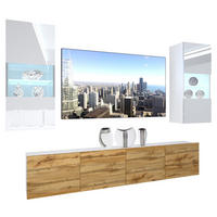 WOHNZIMMERWAND mit LED-Beleuchtung TV-Schrank Weiß/Wotan - Eiche Wotan/Weiß, Holz (300/180/36cm) - B BELINI GROUP
