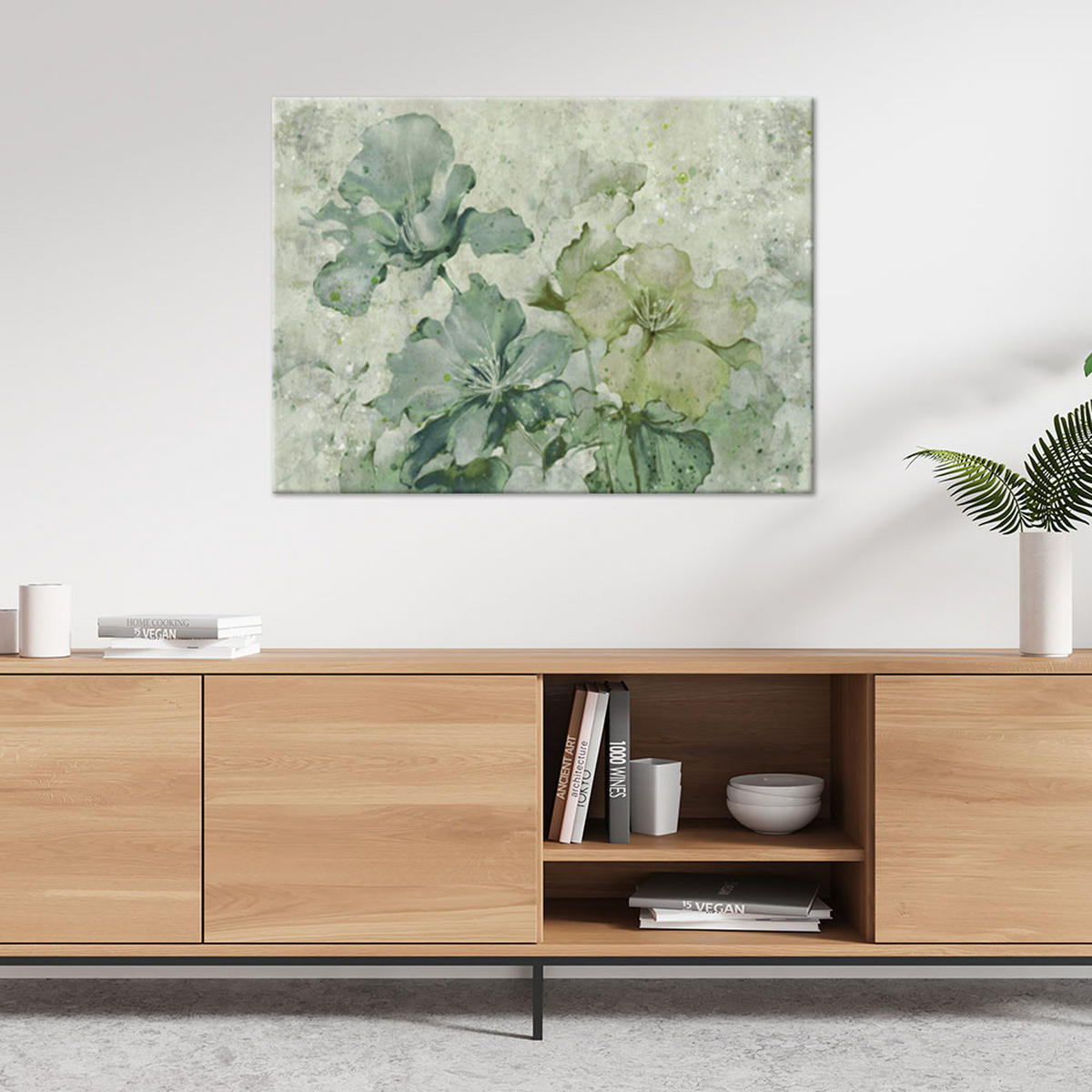 WANDBILD grüne blumen aquarell - Grün, Textil (60/40cm) - Feeby