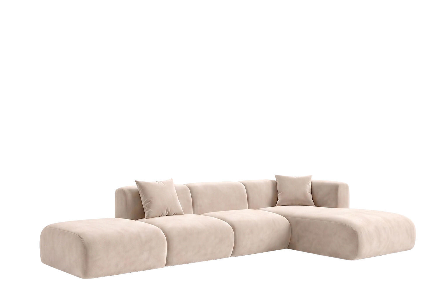 ECKSOFA L-Form Mit Hocker, Velvet-Stoff Bluvel, Creme, Rechts, GRETA - Creme, Holz (386/179cm) - Kaiser Möbel