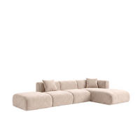 ECKSOFA L-Form Mit Hocker, Velvet-Stoff Bluvel, Creme, Rechts, GRETA - Creme, Holz (386/179cm) - Kaiser Möbel