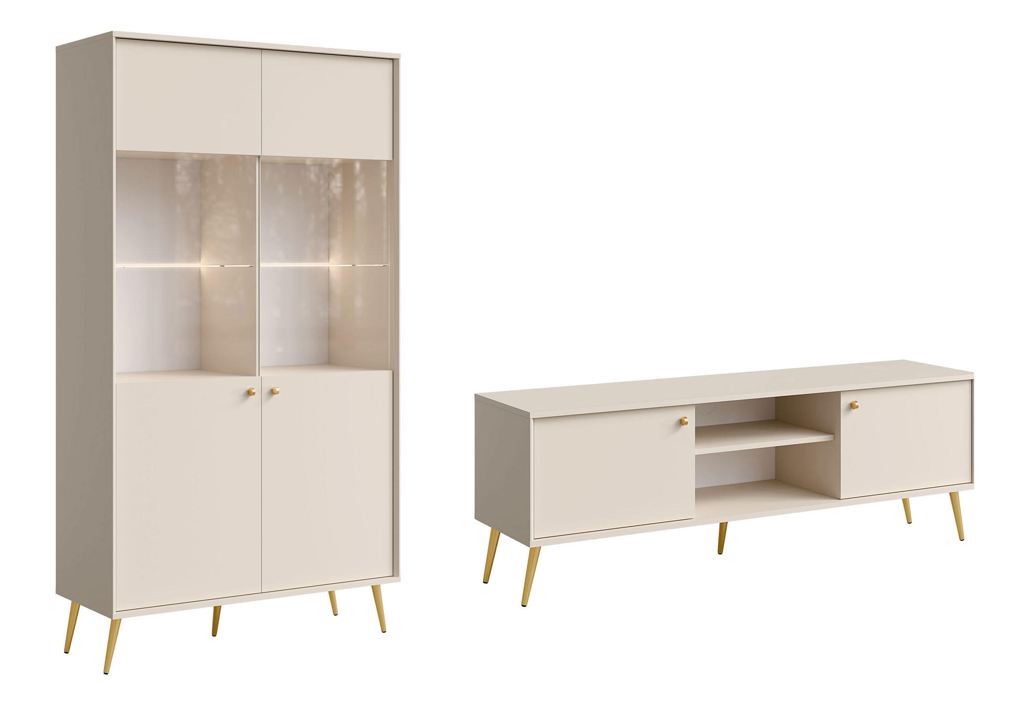 WOHNZIMMER SET 2-TEILIG Rose sandbeige 261,5 / 40,5 / 191cm - Beige/Goldfarben, Holzwerkstoff/Metall (261.5/191/41cm) - Feldmann-Wohnen