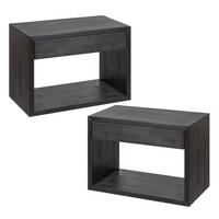 NACHTTISCH Hugo 2er Set, schwarze Birke, 30/55/39 cm - Schwarz, Holz (55/39/30cm) - WOODEK