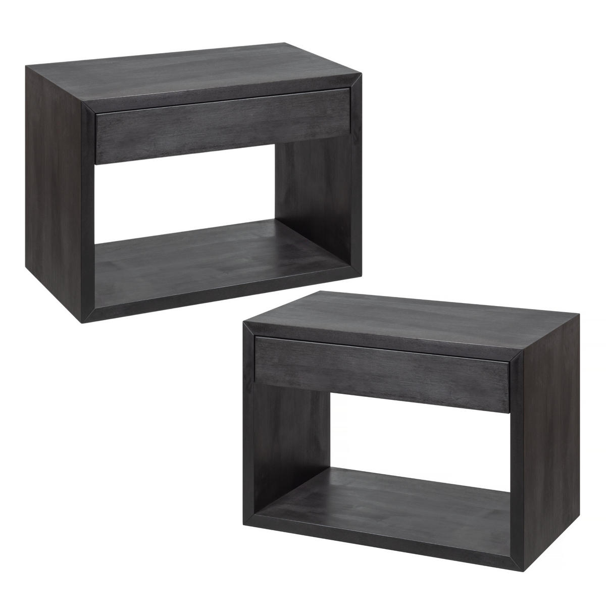 NACHTTISCH Hugo 2er Set, schwarze Birke, 30/55/39 cm - Schwarz, Holz (55/39/30cm) - WOODEK
