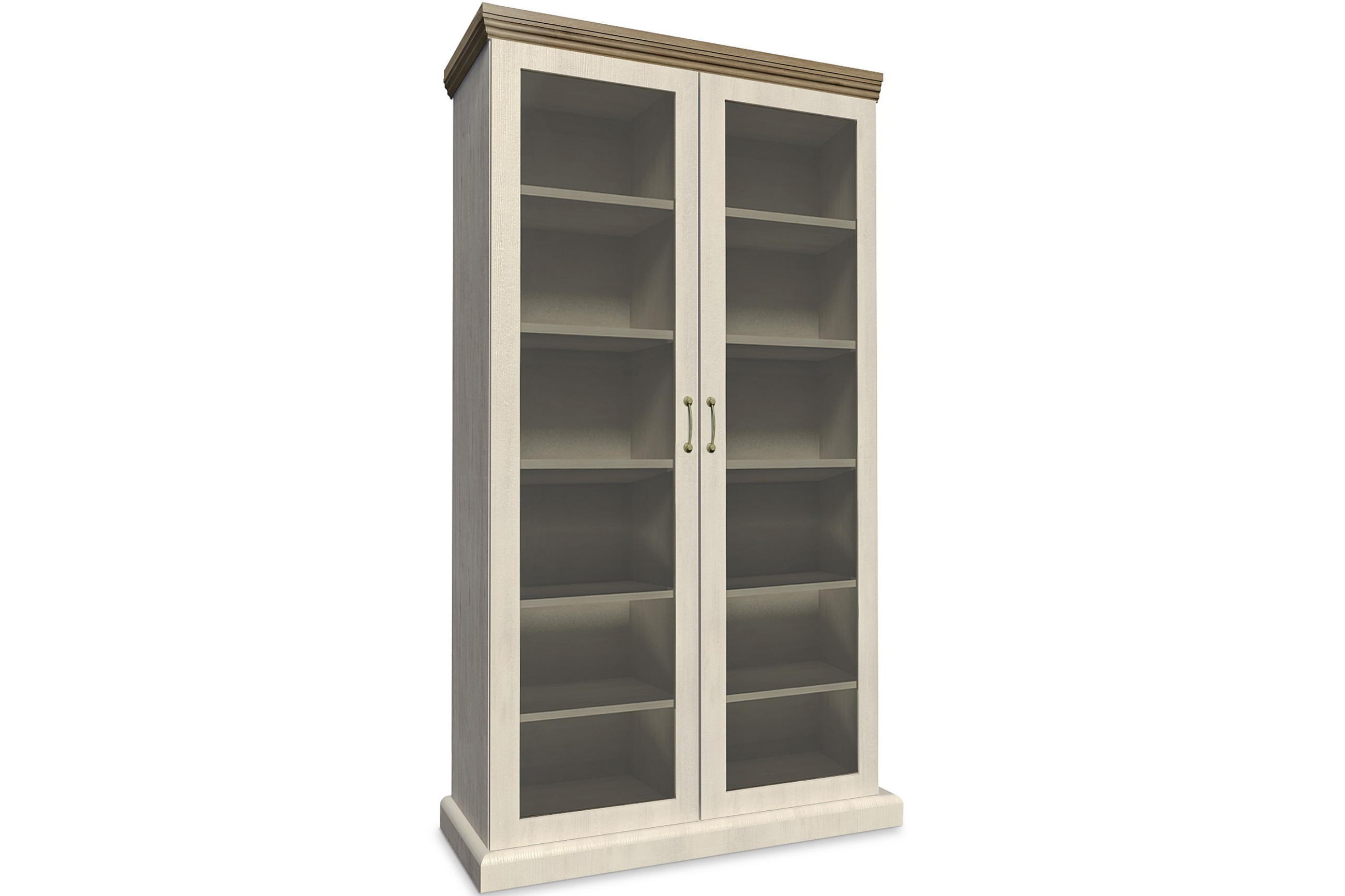 VITRINENSCHRANK ARVEN mit Glastüren und 4 Einlegeböden, Cremeweiß - Eichefarben/Creme, Holz (87/187/39cm) - KONSIMO®