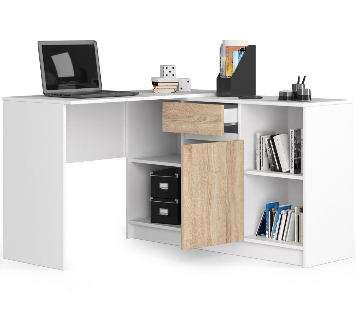 ECKSCHREIBTISCH Weiß, Sonoma Eiche 120x126x79 cm - Weiß/Sonoma Eiche, Holzwerkstoff (126/120/79cm) - Akord