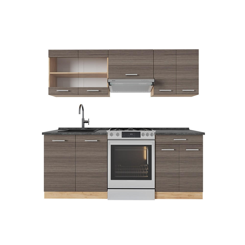 KUHINJSKI BLOK R-Line Plemenita siva/zlati hrast 200 cm , DP Antracit - siva/medeni hrast, leseni material (200/81.6/60cm) - Vicco