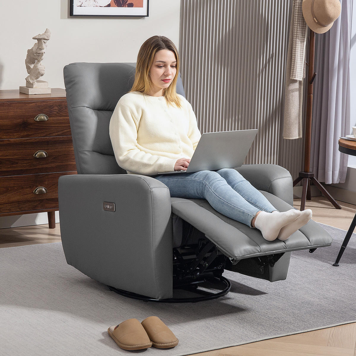 ELEKTRISCH Relaxsessel Fernsehsessel mit Liegefunktion, Schaukelfunktion Grau - Grau, Kunststoff (79/104/89.5cm) - HOMCOM
