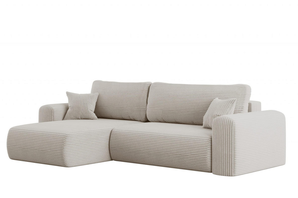 ECKSOFA Mit Schlaffunktion und Stauraum für Bettzeug Capri Stoff Poso Beige Links - Beige, Holz/Textil (145/272cm) - Kaiser Möbel