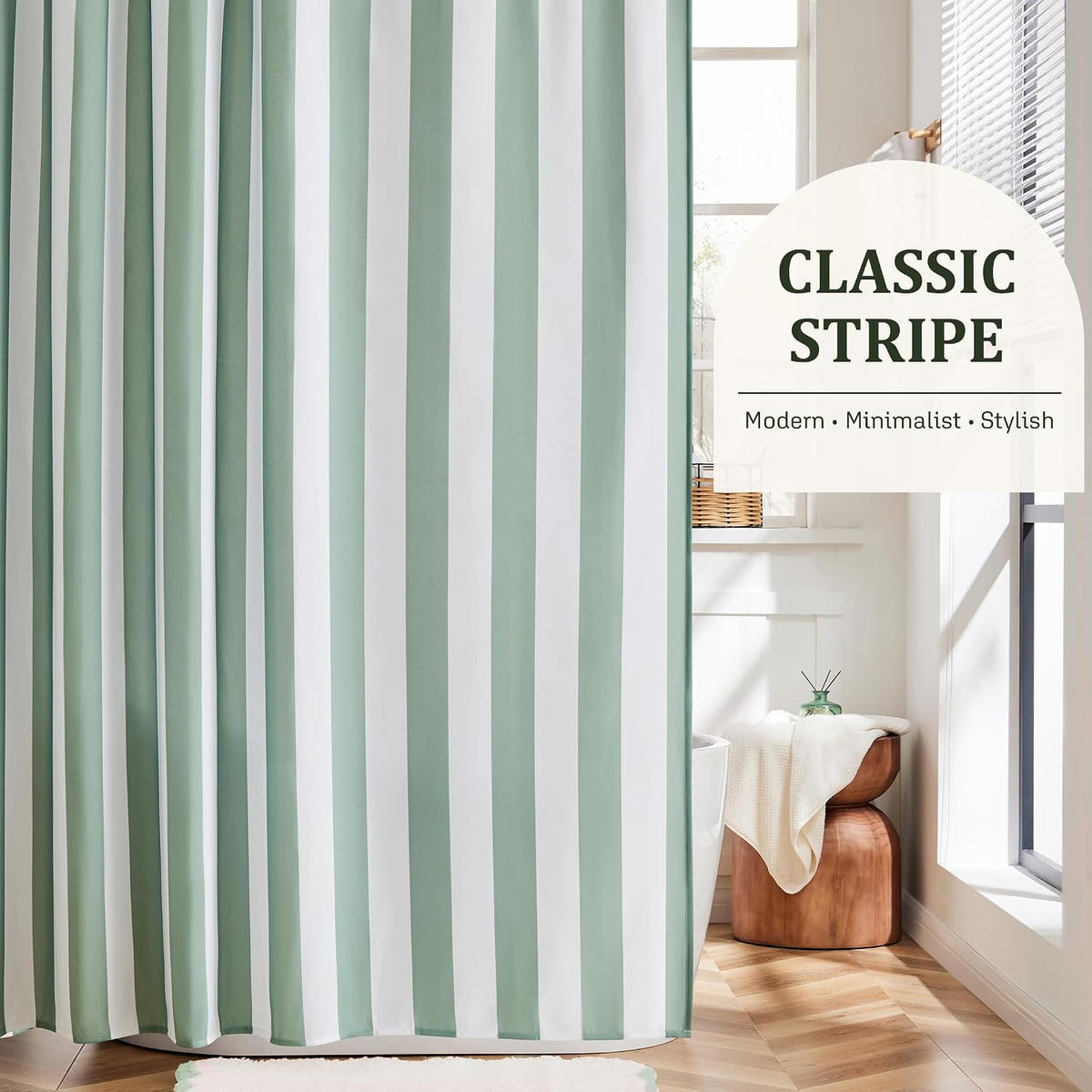 DUSCHVORHANG, grün-weiß gestreiftes Muster, 180 x 180 cm - Grün, Textil (180/180cm)