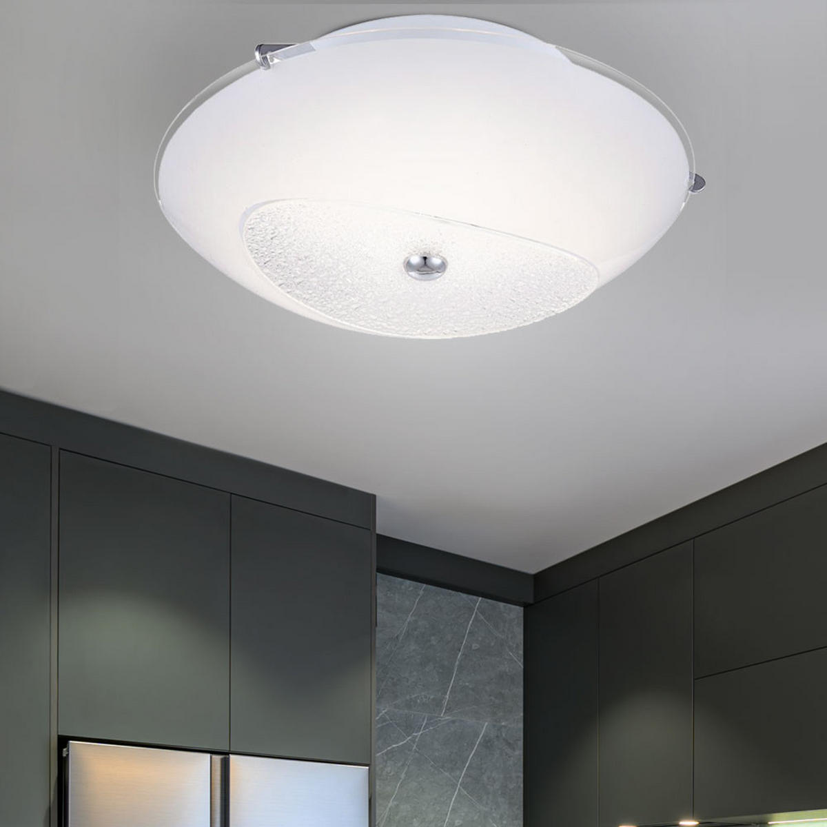 LED DECKENLEUCHTE Metall Kristalloptik Weiß - Weiß, Glas (30/30/9.5cm) - Globo Lighting