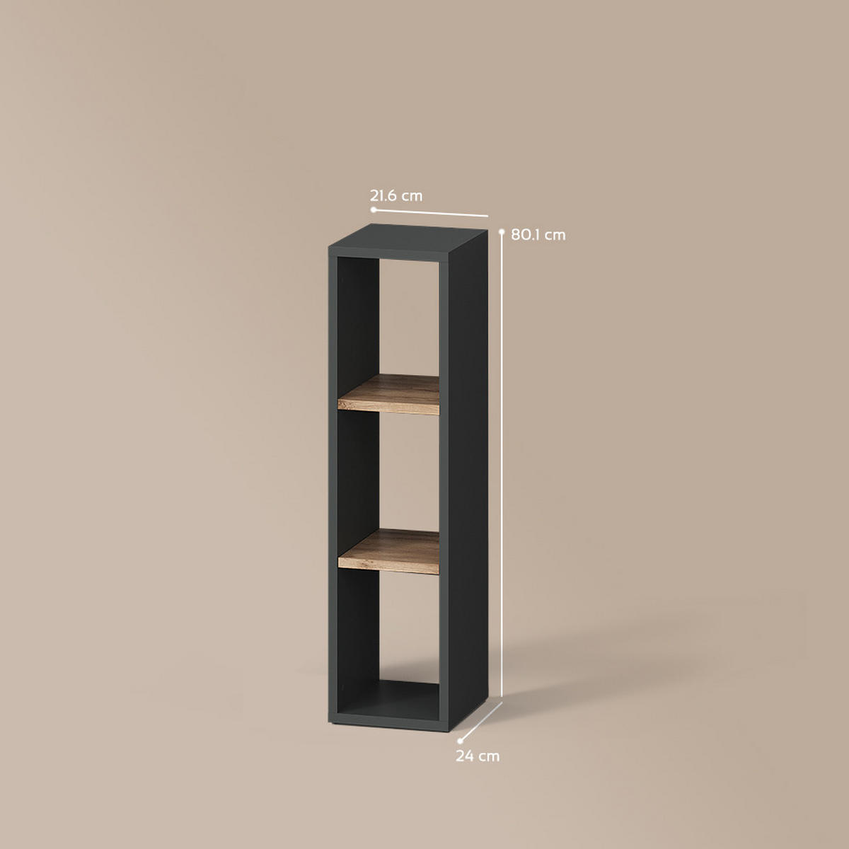 AUFBEWAHRUNGSREGAL Ortello Anthrazit/Goldkraft Eiche 21.6 x 80.1 cm - Honigeiche/Anthrazit, Holzwerkstoff (21.6/80.1/24cm) - Livinity®