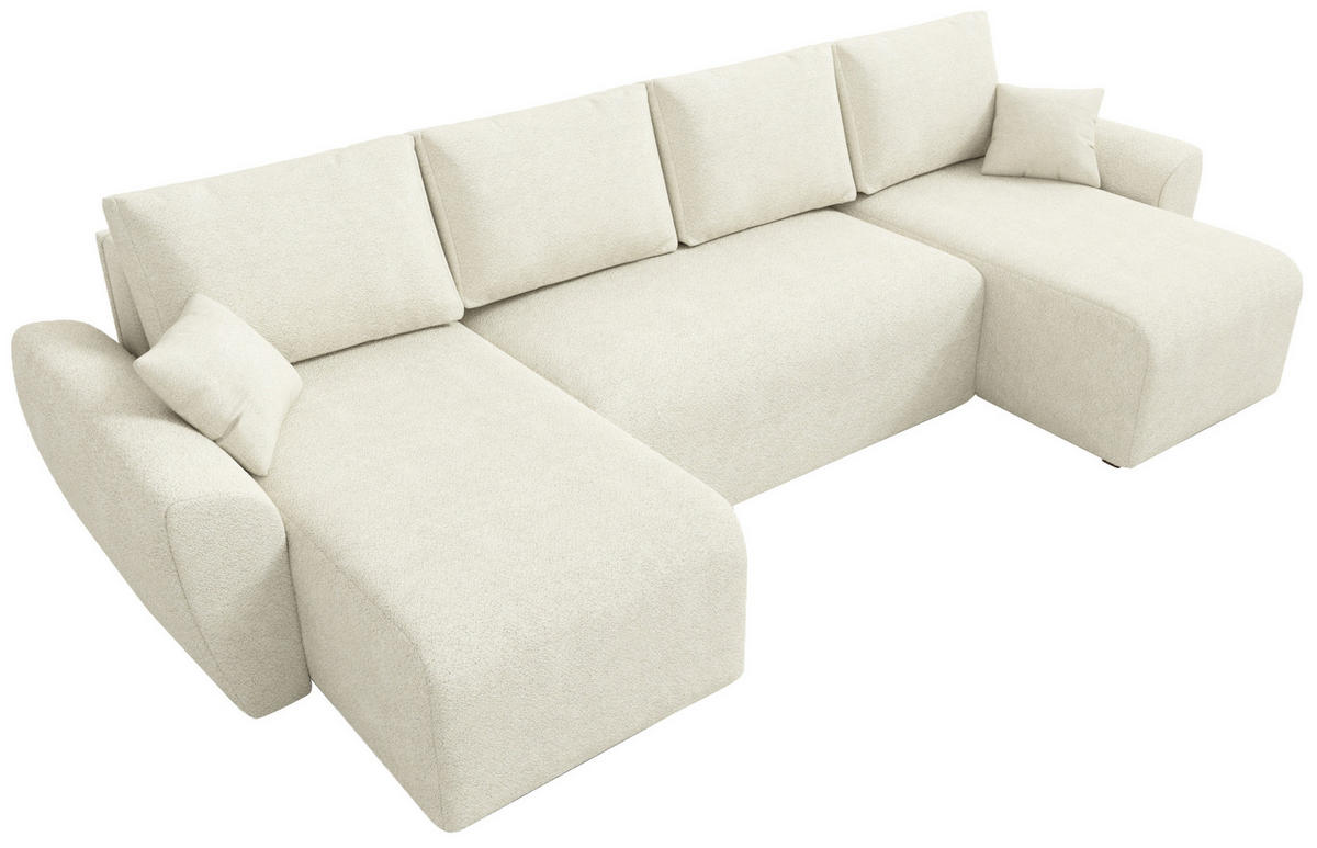 WOHLANDSCHAFT Rotterdam U mit Schlaffunktion Beige Bouclé - Beige, Textil (310/80/141cm) - Bromarkt