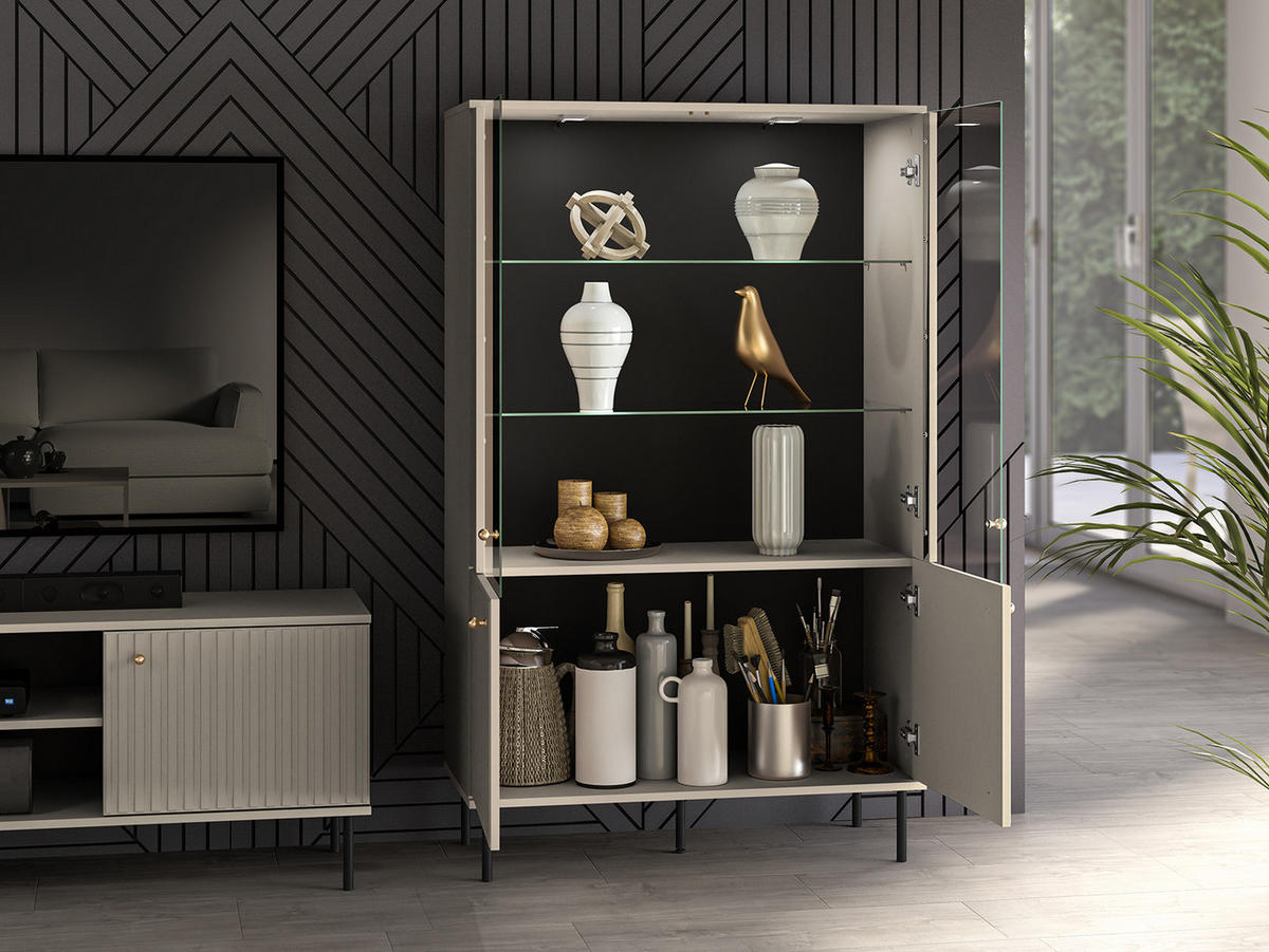 STAURAUMVITRINE Sophie kaschmir matt 92 / 40 / 151cm - Kaschmir/Beige, Holz/Holzwerkstoff (92/151/40cm) - Feldmann-Wohnen