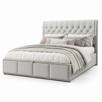POLSTERBETT 140/200 cm in Grau Leinen mit Bettkasten und Nieten - Hellgrau, Holzwerkstoff/Textil (140/200cm) - CHICFURN