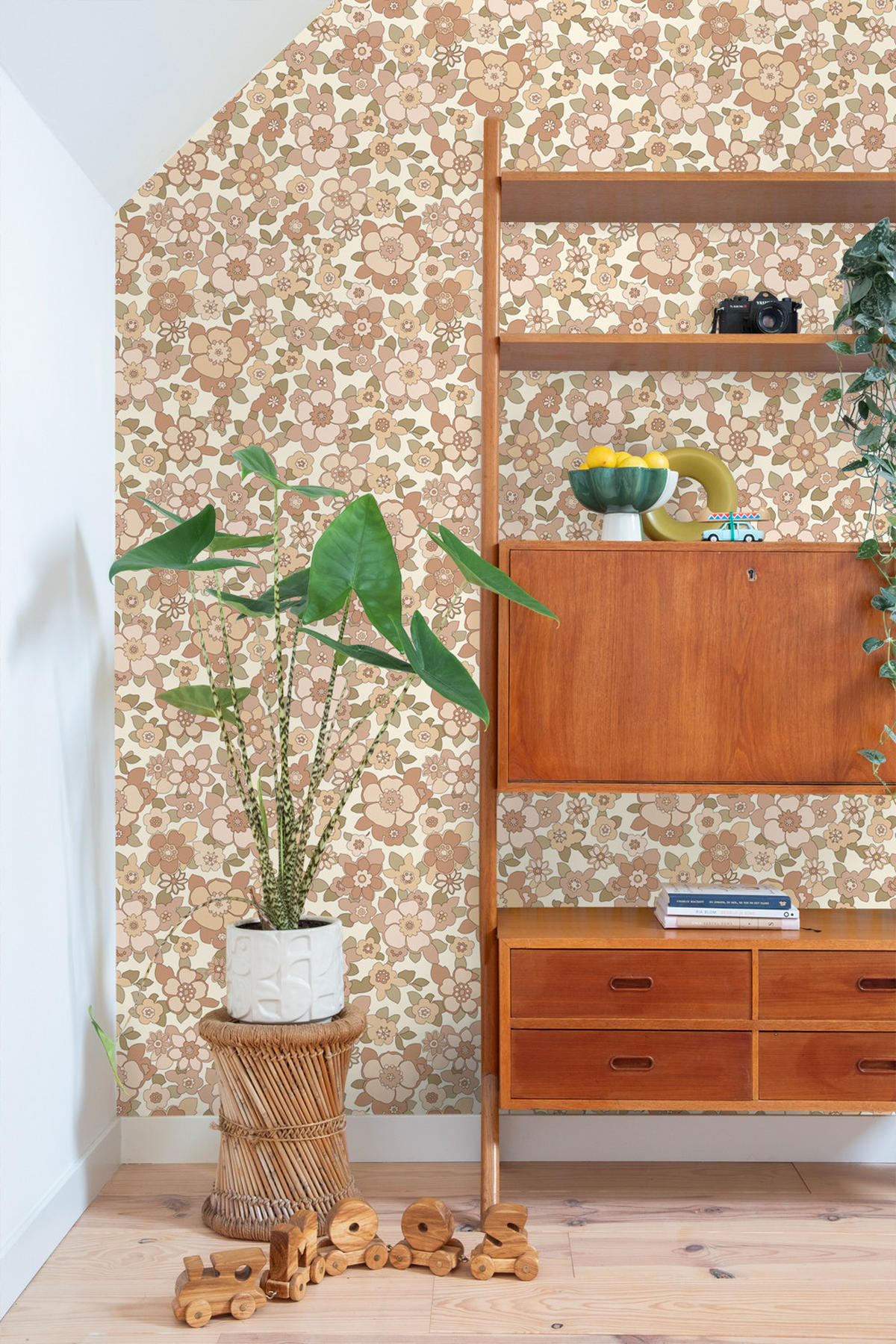 TAPETE Retro Blumen 50 x 900 cm - Braun, Papier (50/900cm) - ESTAhome