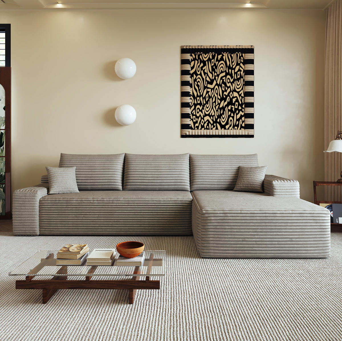 ECKSOFA 270/175/83 cm in Camel aus Cordstoff, modular und ohne Montage - Haselnussfarben, Textil (175/270cm) - Flora Grace