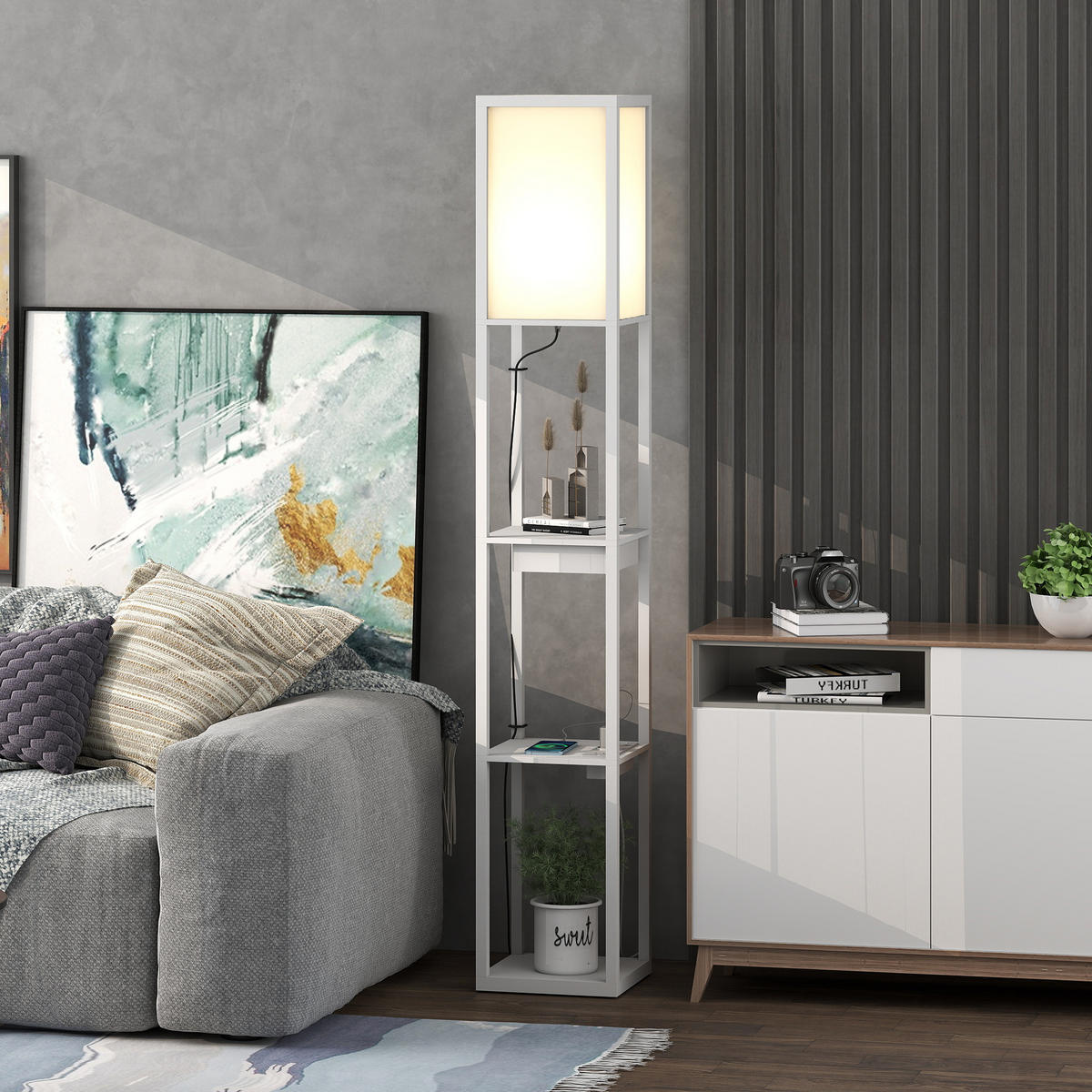 STEHLAMPE MDF Kunststoff Weiß - Weiß, Holzwerkstoff (26/26/159cm) - HOMCOM