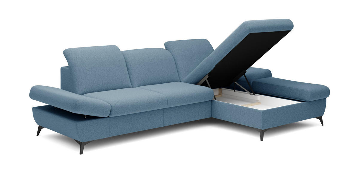ECKSOFA FELICE R-S Blau Geflochtener Stoff mit Schlaffunktion - Blau, Holz (284/166cm) - MASSENO