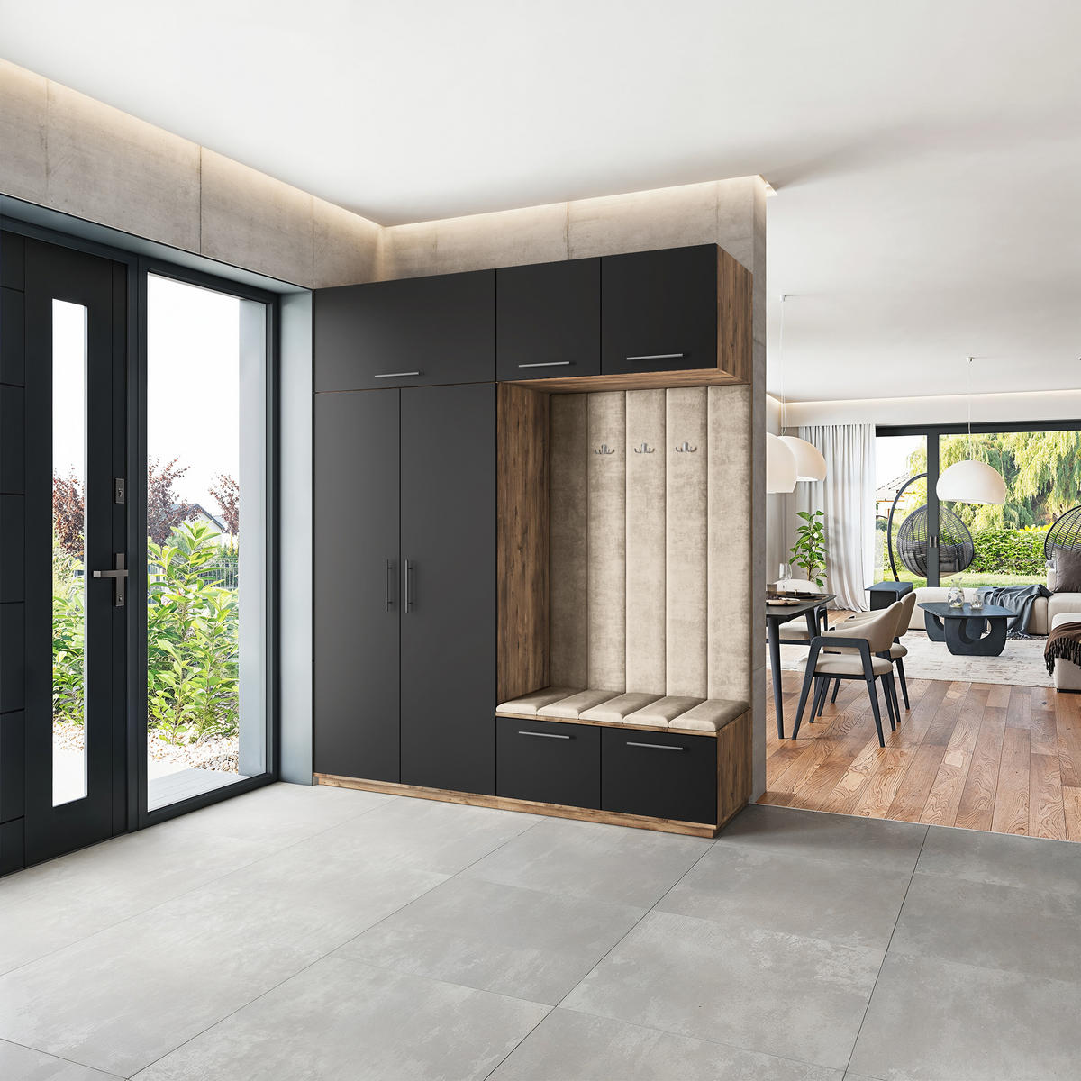 GARDEROBENSCHRANK REMA 200/240/60 cm Modern Eichefarben - Eichefarben/Schwarz, Holzwerkstoff (200/240/60cm) - MASSENO