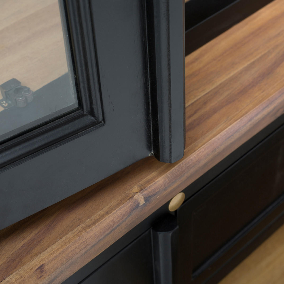 VITRINENSCHRANK MASSIVHOLZ AKAZIE 268/50/268 cm - Schwarz, Naturmaterialen (268/50/54cm) - Signature