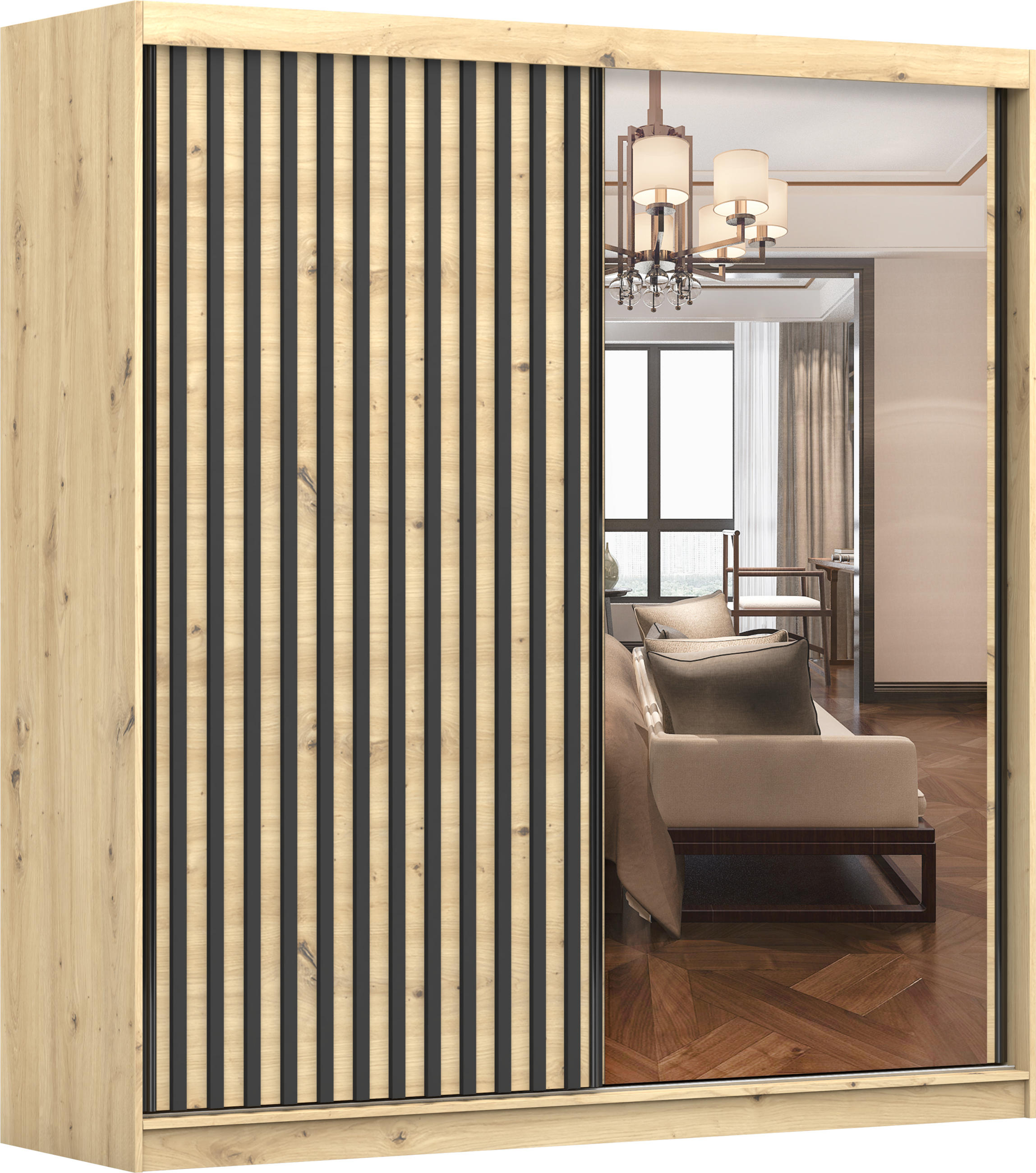 SCHIEBETÜRENSCHRANK - Vera 2D 203 - Eiche Artisan, Holzwerkstoff/Metall (203/218/61cm) - Möblo