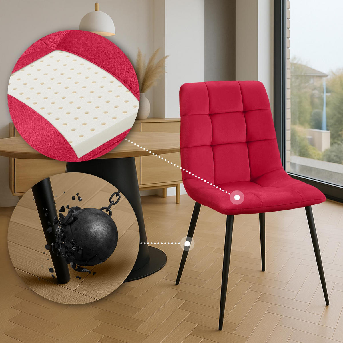 STUHL Samt Rot - Rot, Textil/Metall (45/84/55cm) - CLP