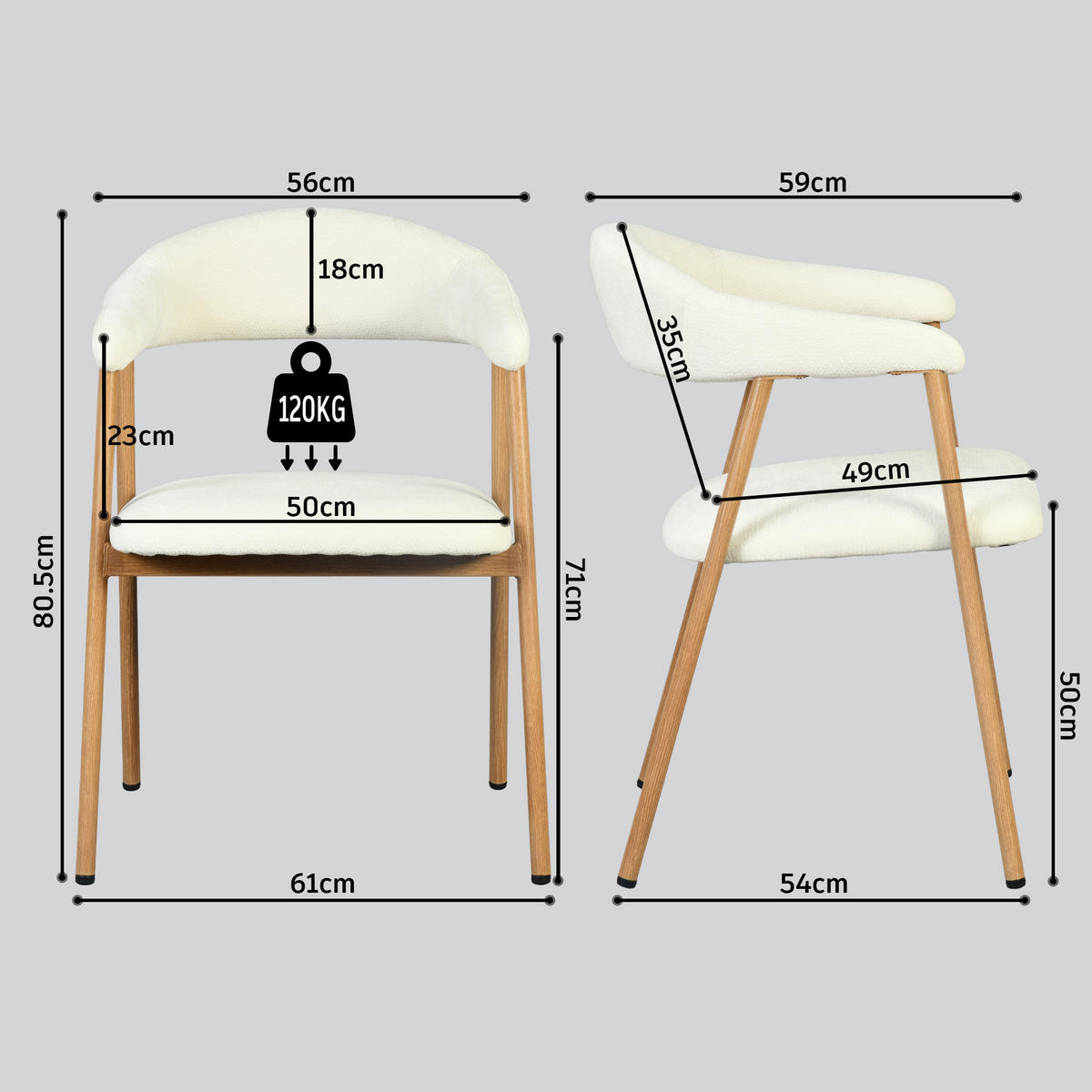 ESSZIMMERSTÜHLE 6er-Set, gepolstert, Chenille, Metallbeine in Holzoptik, Beige - Beige, Textil (61/80.5/59cm) - Meubles Cosy