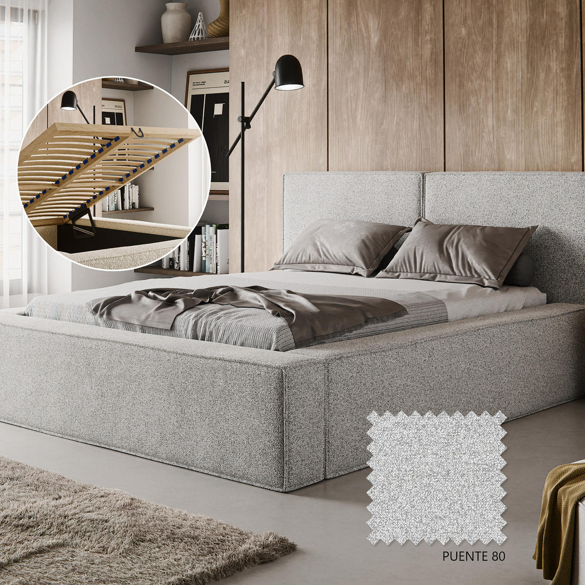 POLSTERBETT LESTI 140x200 cm, Hellgrau - Hellgrau, Textil (200/140cm) - Fedve