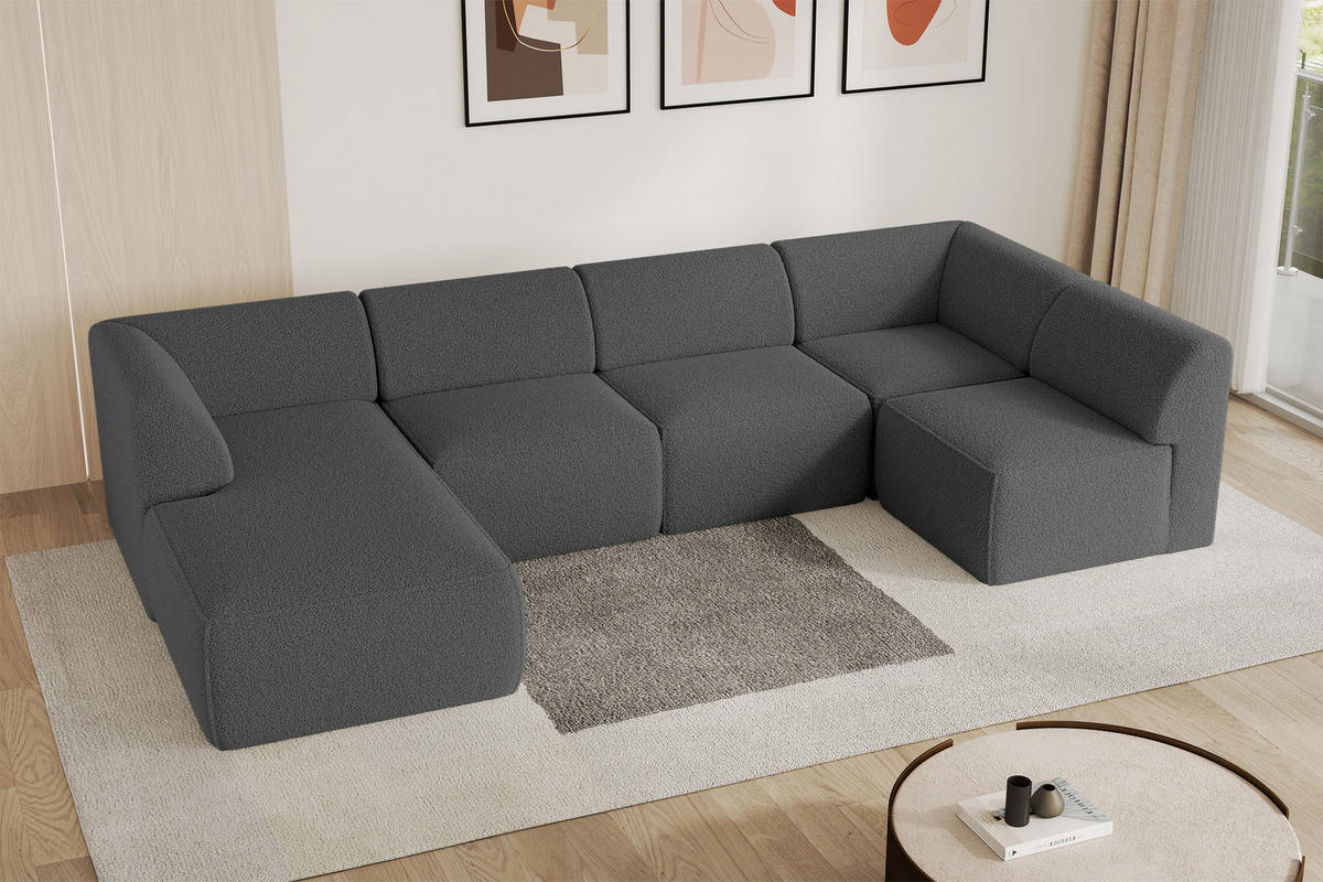 WOHNLANDSCHAFT Ottomane Links MOVO-L 345x180x78 cm Grau Bouclé - Chromfarben, Holzwerkstoff/Kunststoff (345/78/180cm) - ALTDECOR