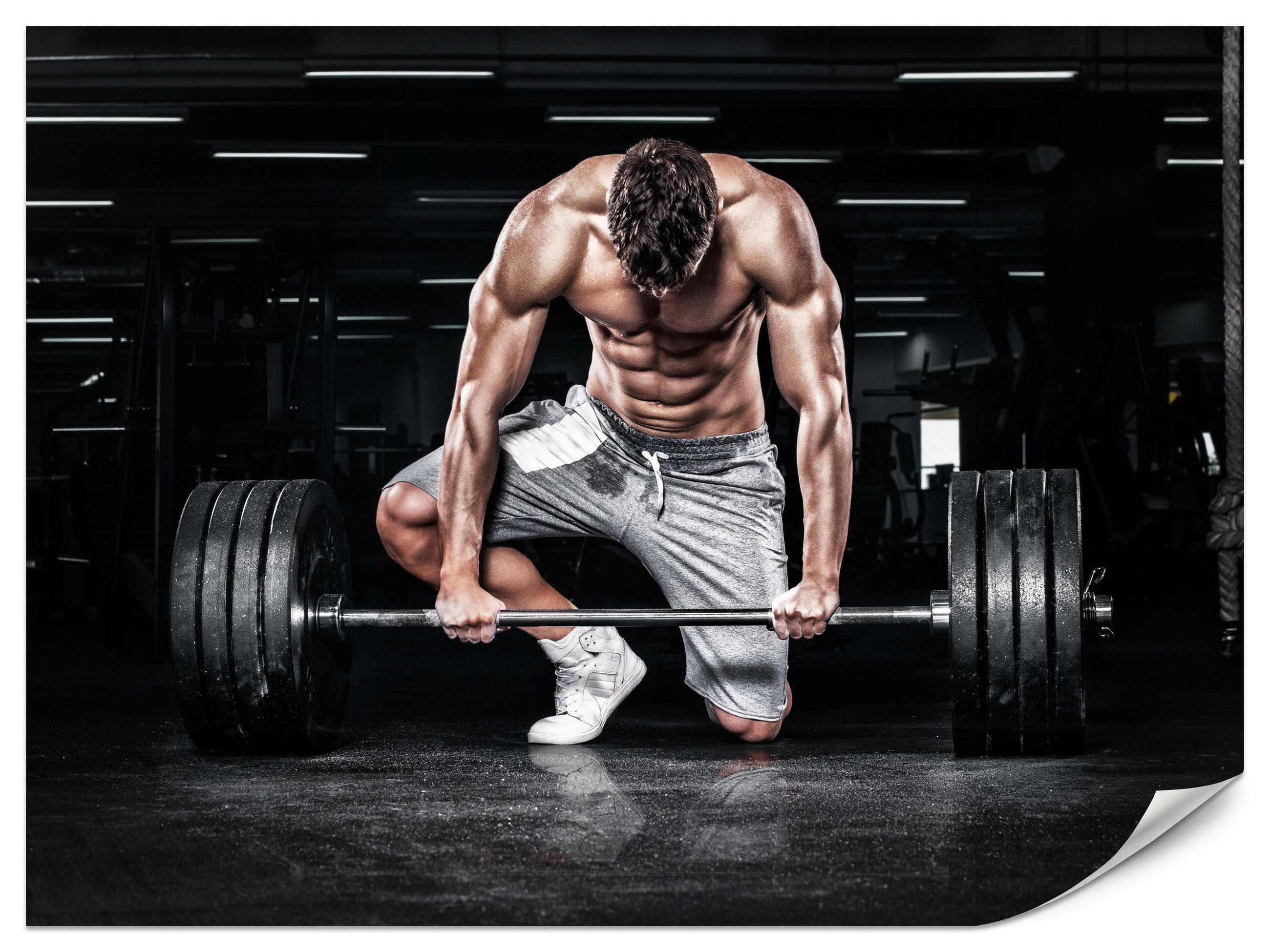 FOTOTAPETE Muskulöser Mann Fitnessstudio Training Sport 250x175 - Beige/Schwarz, Papier (250/175cm) - Muralo