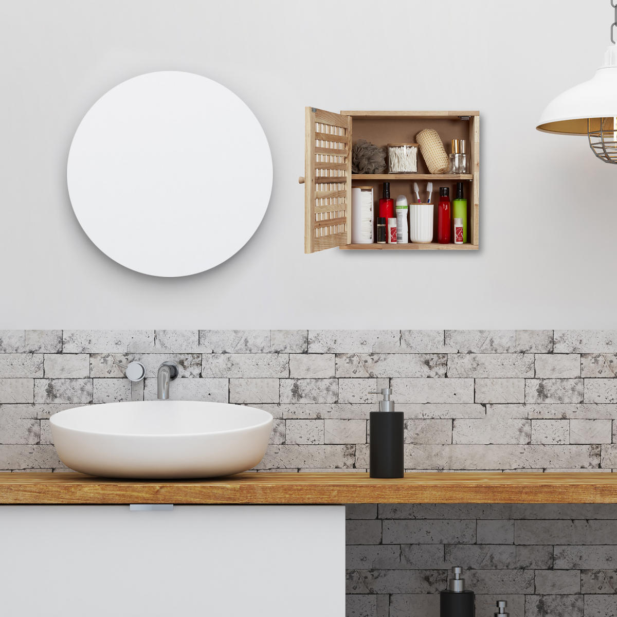 WANDSCHRANK - Hellbraun, Holz (42/42/18cm) - Relaxdays