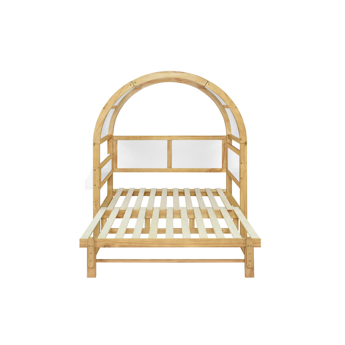 HAUSBETT 140/200 cm Ausziehbar mit Schiebebett Weiß+Natur aus Kiefer - Weiß, Holzwerkstoff (140/200cm) - OKWISH
