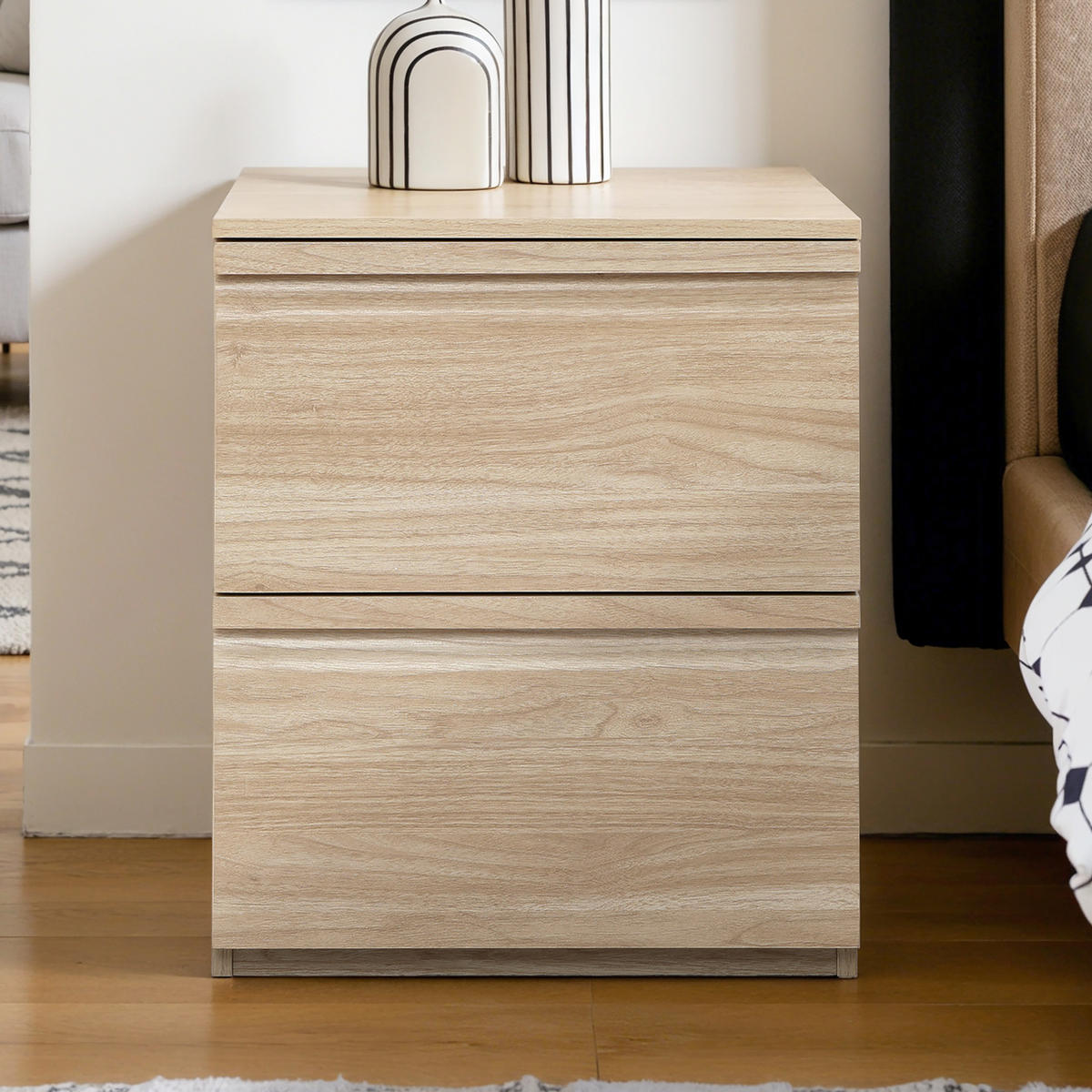 NACHTTISCH Holz mit 2 Schubladen, Holzoptik | B40 x T40 x H49 cm - Hellbraun, Holzwerkstoff (39.5/48.5/39.5cm) - Hometopia