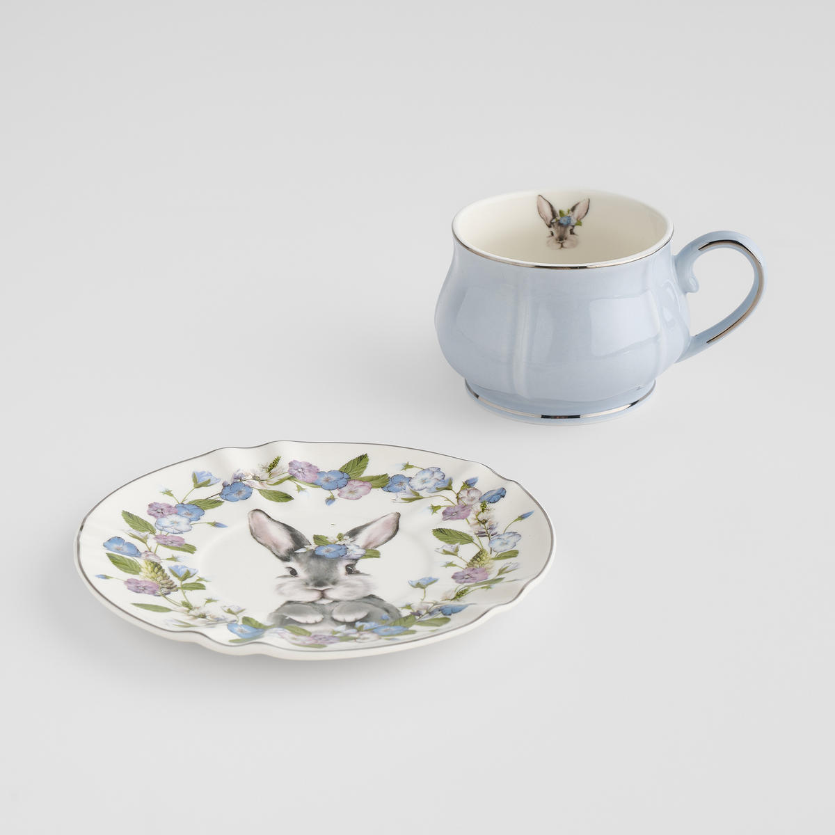 TASSE MIT UNTERTASSE Pansilo - Hellblau, Keramik (0.22L) - home&you