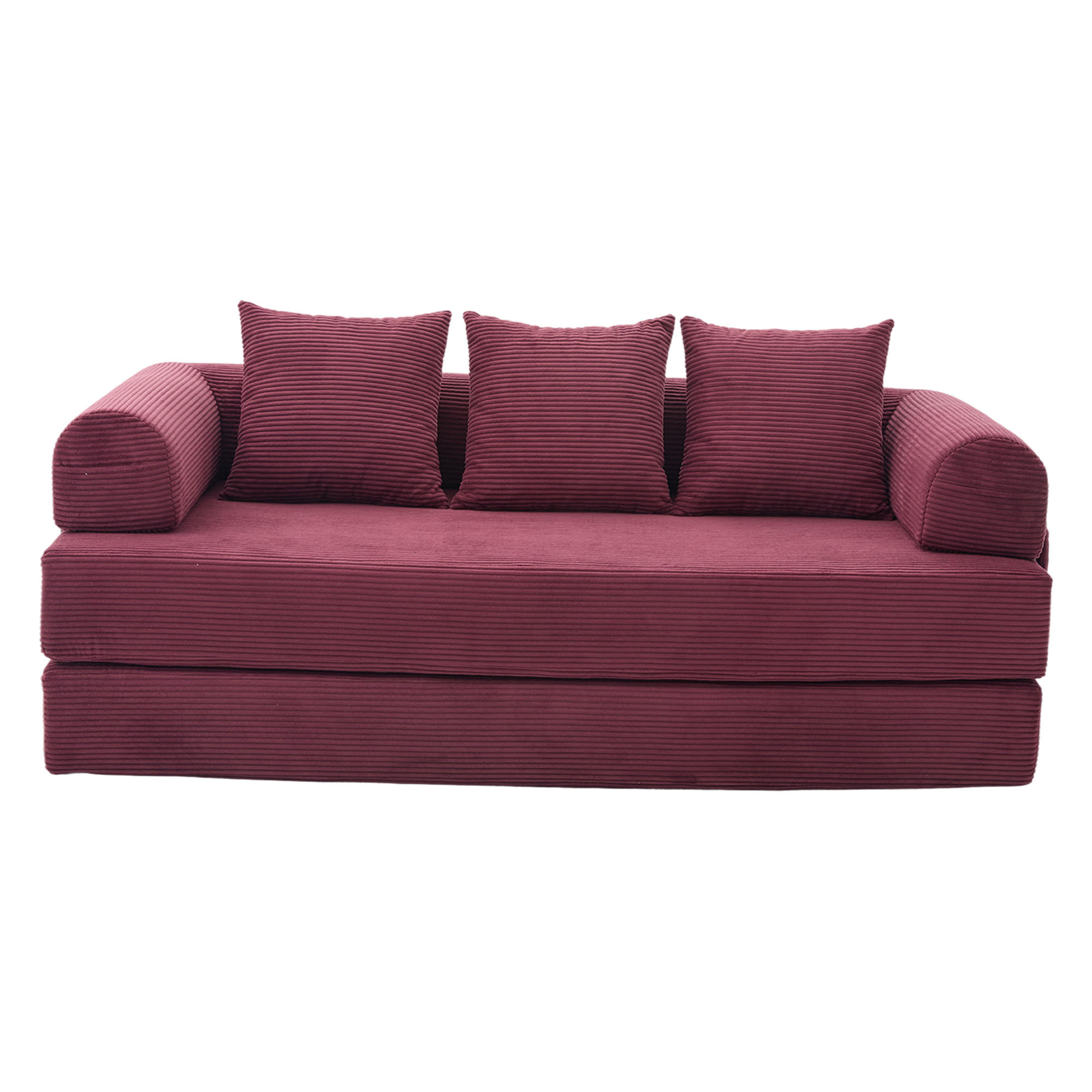 SCHLAFSOFA 200/94/67 cm Weinrot mit Seitentaschen plus und 3 Kissen - Weinrot, Textil (200/67/94cm) - Oxeza
