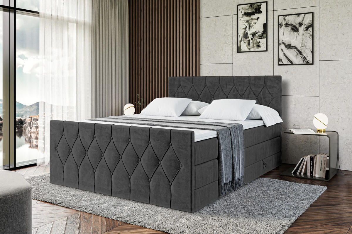 BOXSPRINGBETT VELANTO-Z KING - 160 x 200 - H3/H4 - Schwarz - Schwarz, Holzwerkstoff (160/200cm) - ALTDECOR