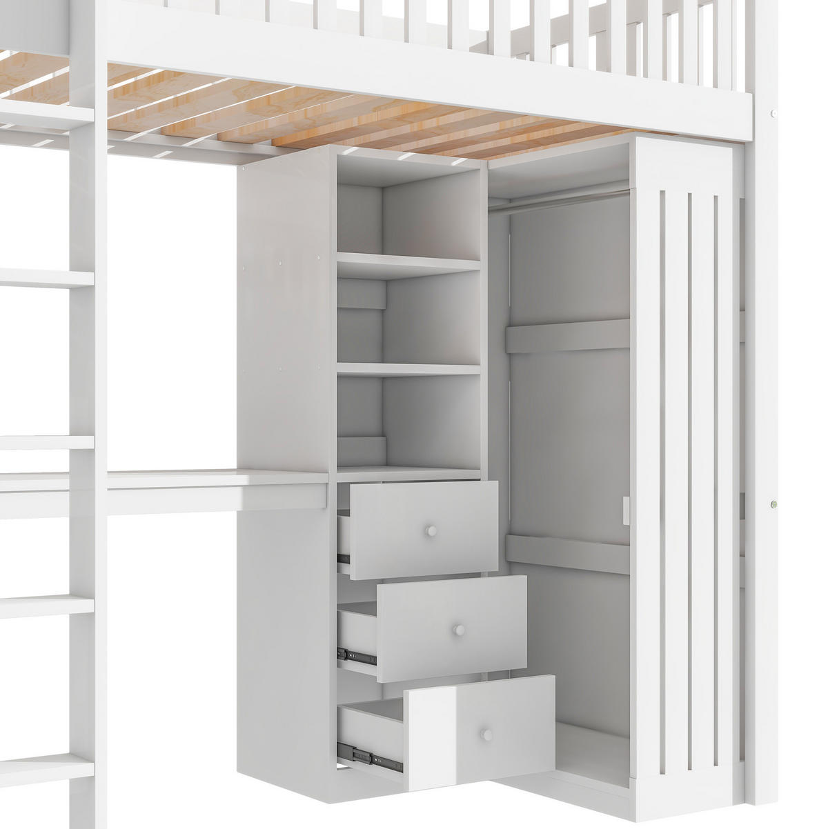 HOCHBETT 90/200 cm in Weiß mit Schreibtisch, Kleiderschrank und 3 Schubladen - Weiß, Holz (90/200cm) - Flora Grace