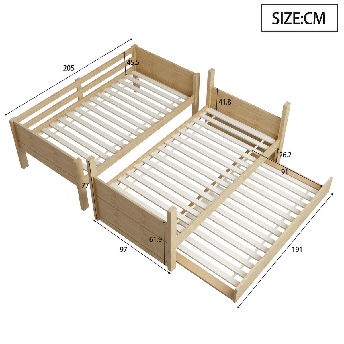 ETAGENBETT mit Ausziehbett 90x200 cm Holz 3-in-1 - Birnbaumfarben, Holz (90/200cm) - Meubliv
