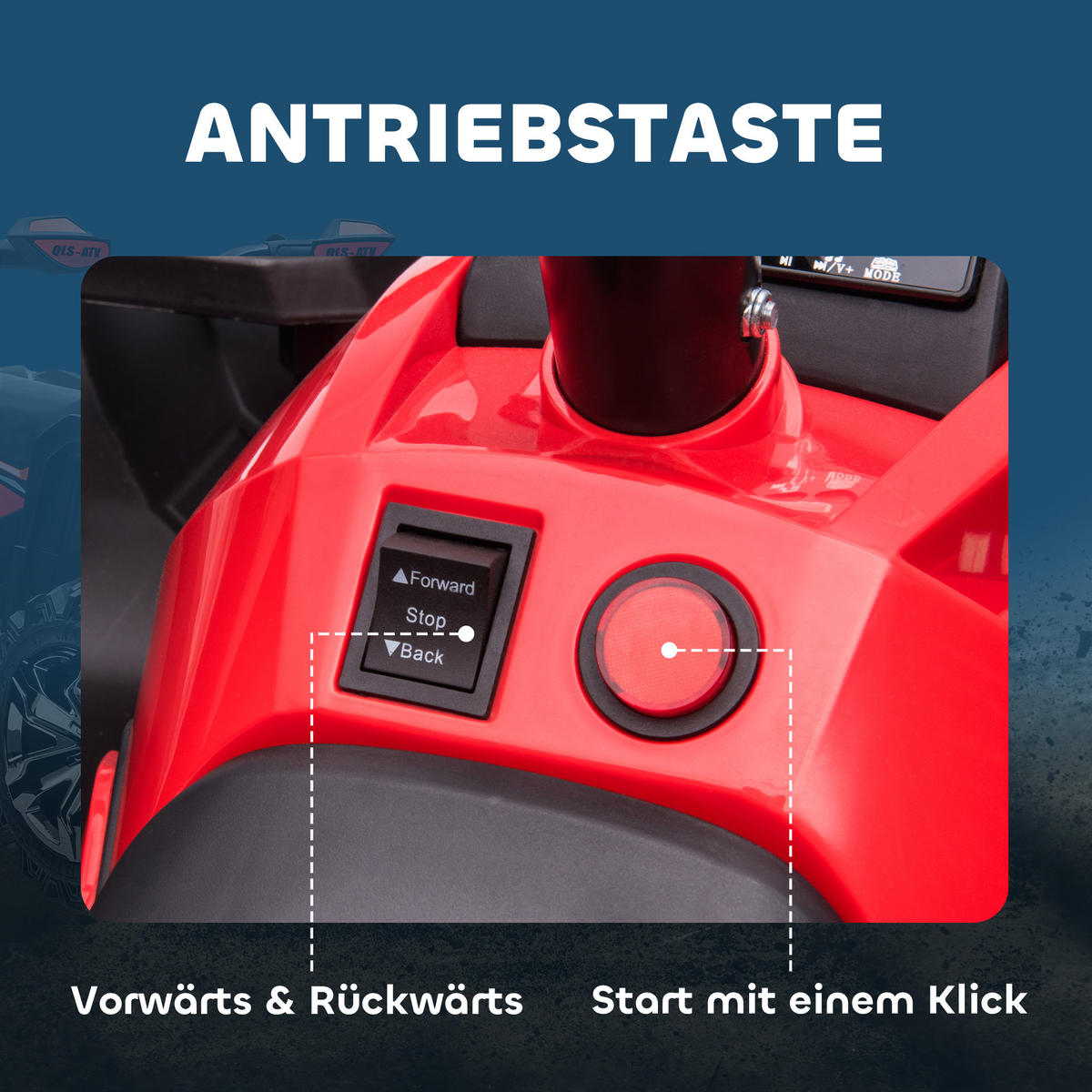 ELEKTRO-QUAD Kinderquad mit Scheinwerfer, Kindermotorrad mit USB-Anschluss, Rot - Rot, Metall (100/65/73cm) - HOMCOM