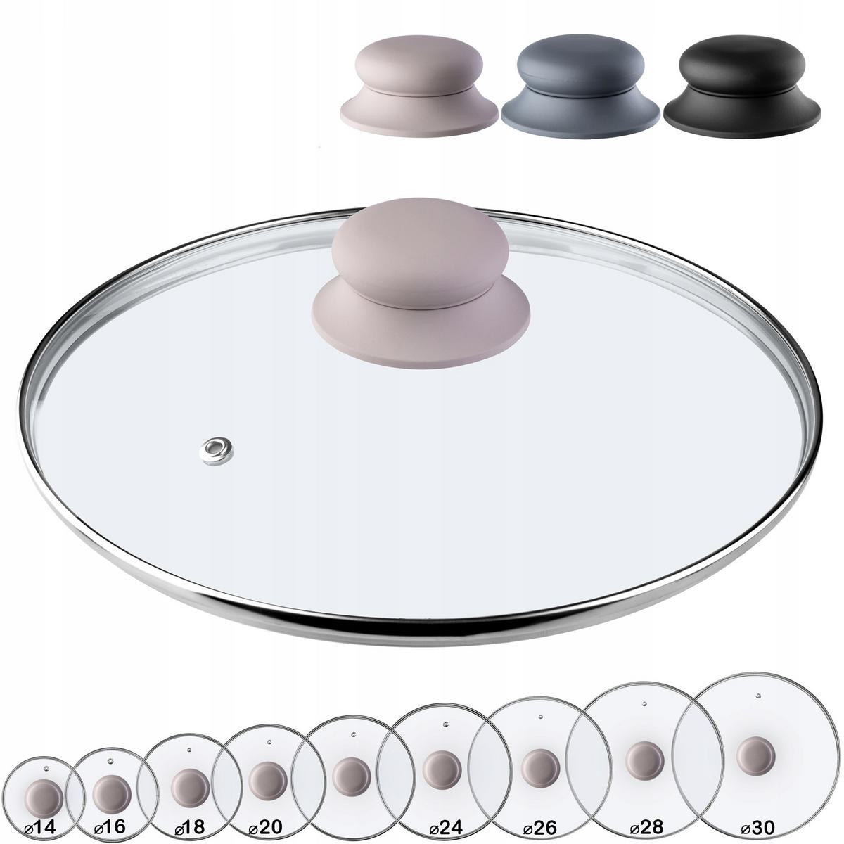 DECKEL mit Beige Silikongriff, 22 cm - Transparent, Glas (22cm) - KADAX