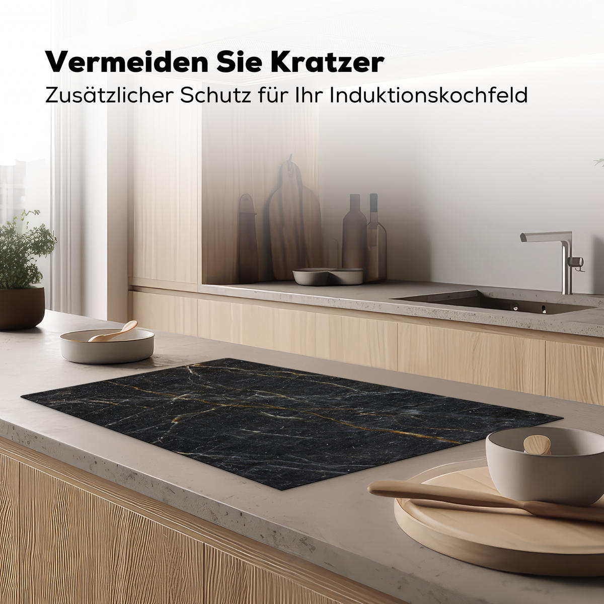 HERDABDECKPLATTE Marmor - Schwarz - Gold - Grau - Marmorstruktur 85x52 cm - Goldfarben, Kunststoff (85/52/0.2cm) - MuchoWow