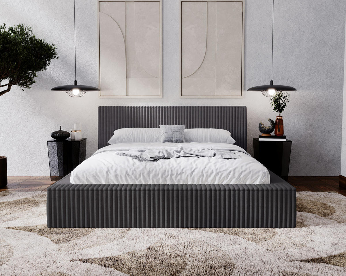 POLSTERBETT mit Bettkasten 160x200 Buffy, Cordstoff, Dunkelgrau - Dunkelgrau, Holz/Textil (160/200cm) - Emporius