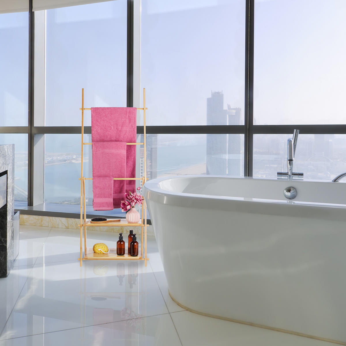 UTERÁKOVÁ polica - svetlohnedá, drevo (53/134/31.5cm) - Relaxdays