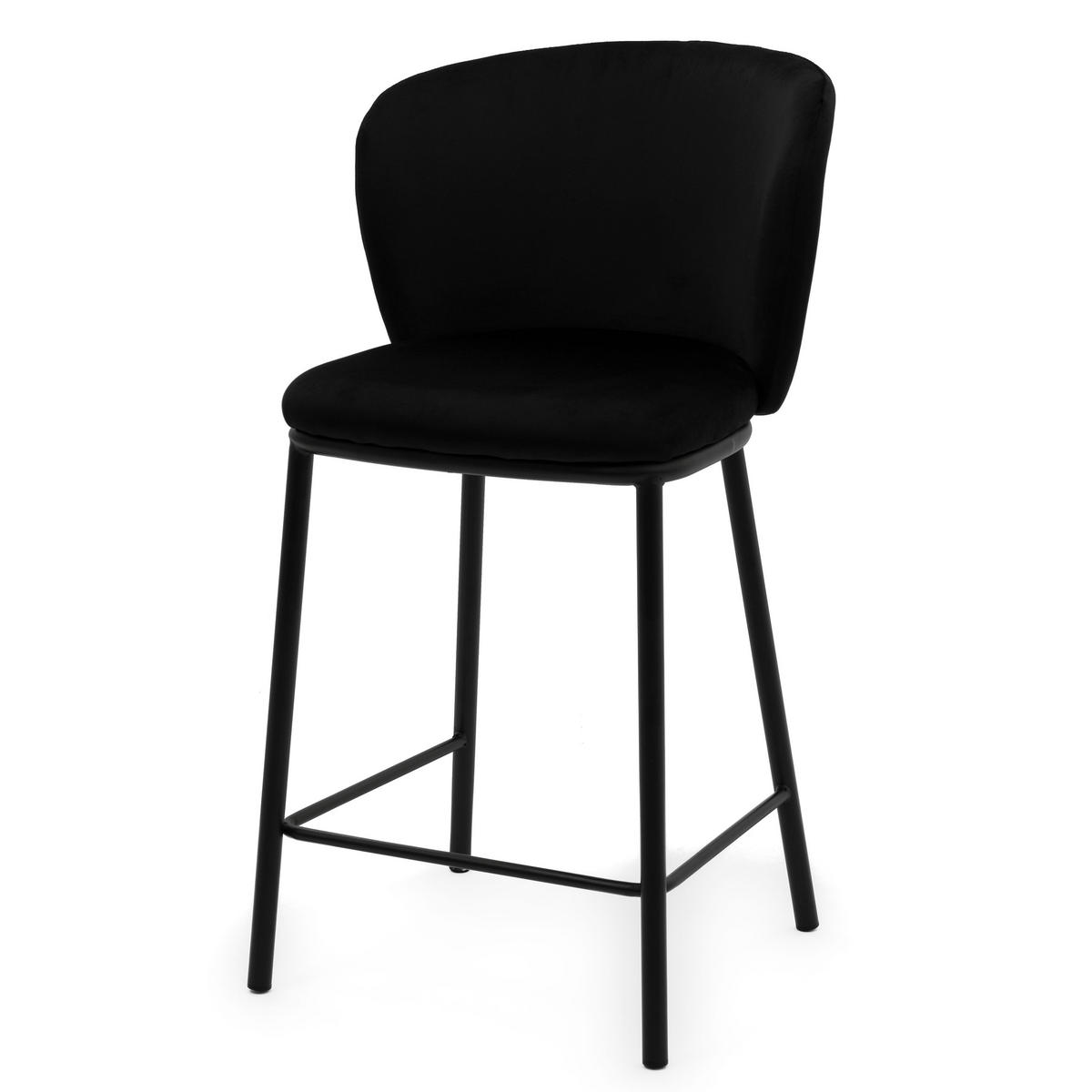 BARHOCKER BARI gepolsterter mit Steppung - schwarz - Samt Velour - Schwarz, Textil/Metall (55/94/57cm) - NEW HOME